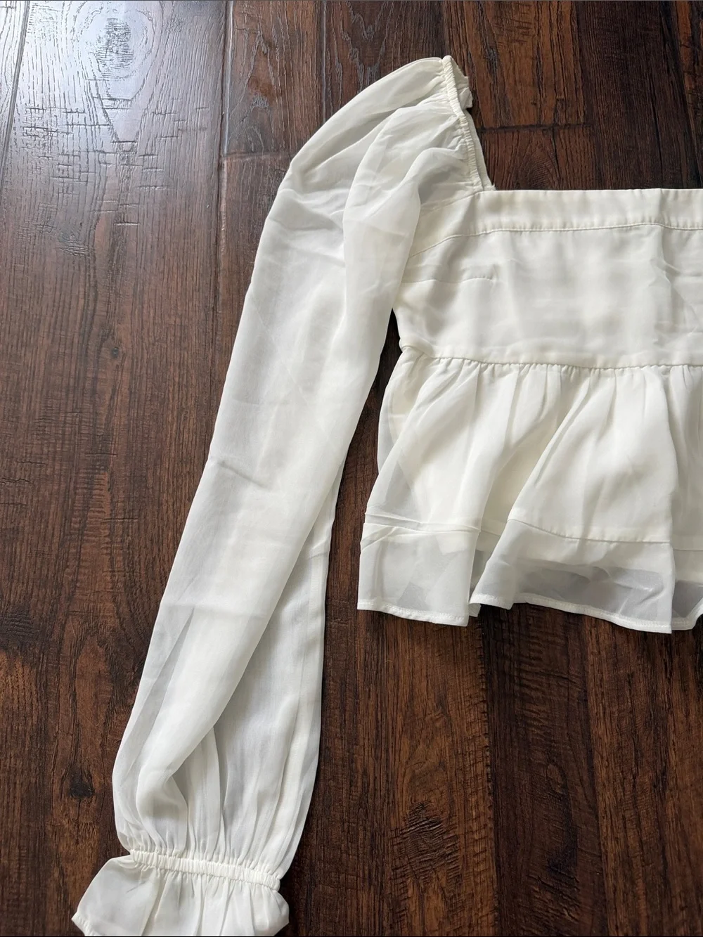 Abercrombie & Fitch Ivory Square-Neck Peplum Long-Sleeve Blouse